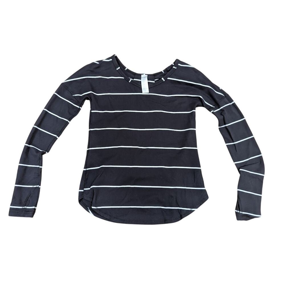 Ivivva By Lululemon Girl’s Mindful Moment Striped Long Sleeve Top Black sz 8